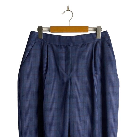 ASOS Women's Blue Pleated Plaid Ankle Pants - Picture 2 of 9